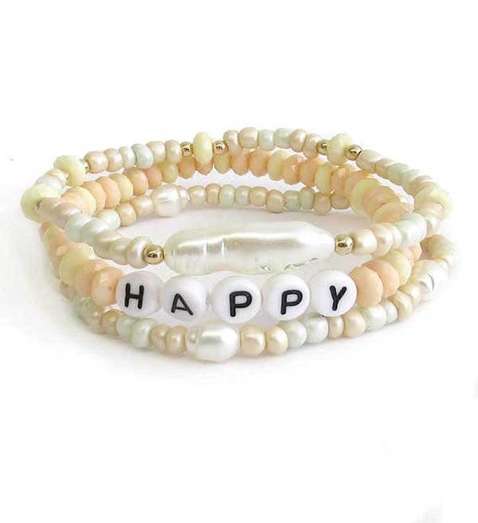 Freshwater Pearl Bracelet Set Of 3- Happy